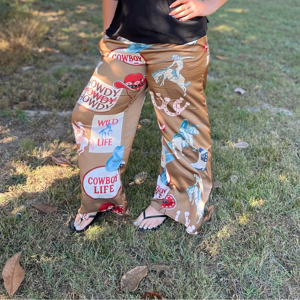 Cowboy Life Wide Leg Pants - Brown